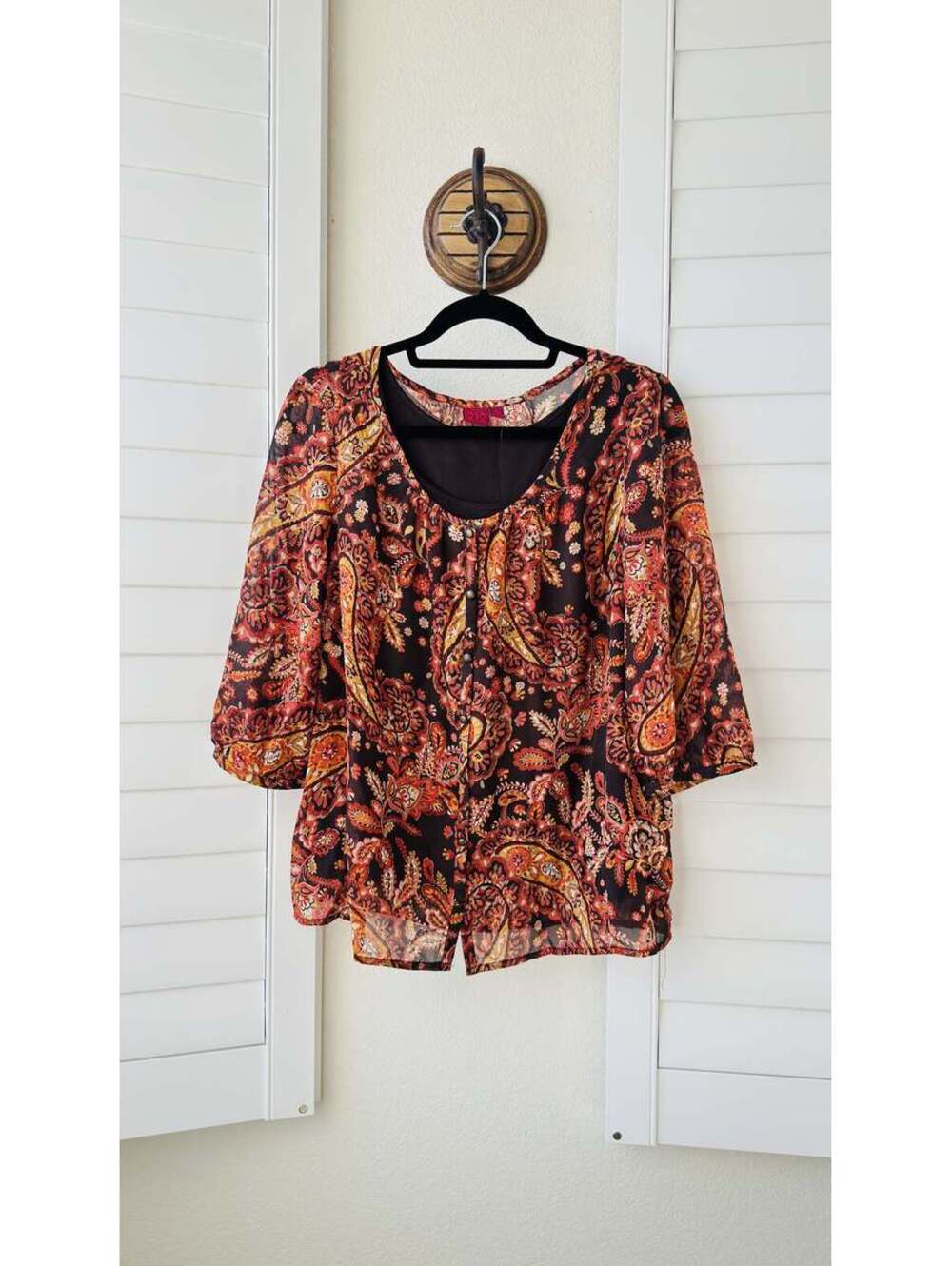 212 Collection Paisley Print Faux-Layered Blouse - Size L